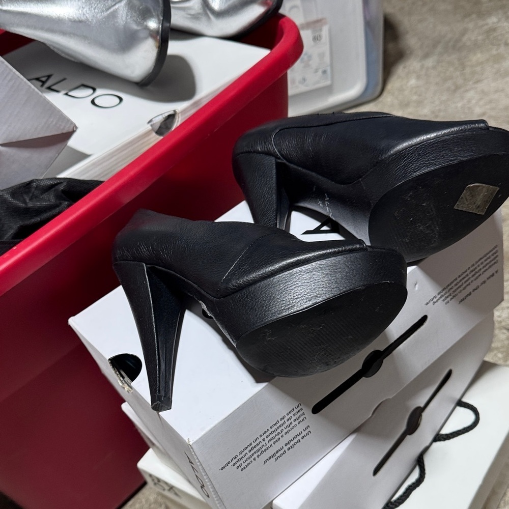 Aldo Black Peep-Toe Platform Heels - Picture 3 of 4